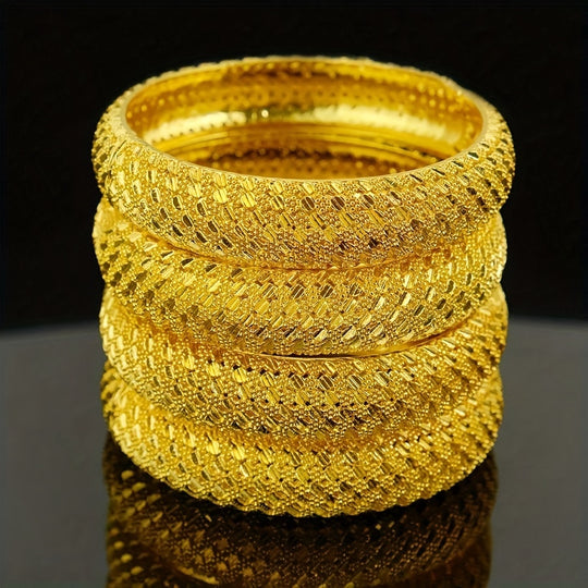 24K Gold Plated Hollow Leaf Bangle Set