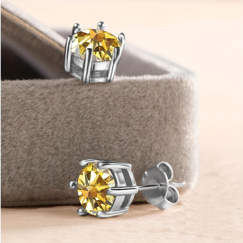 Sparkling Yellow Moissanite Stud Earrings