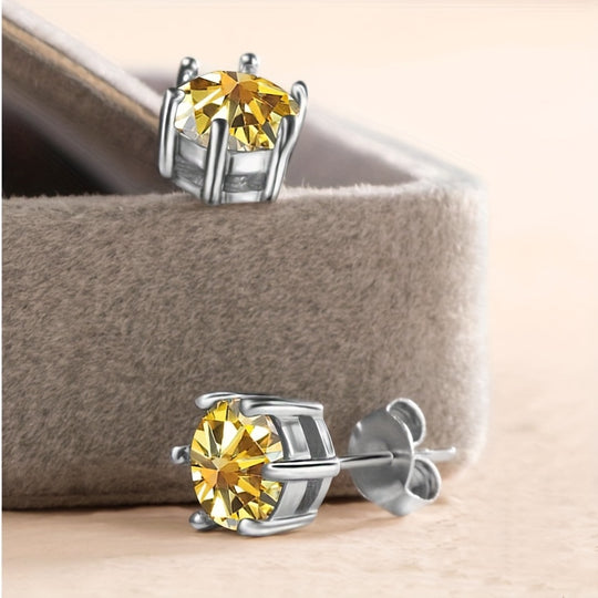 Sparkling Yellow Moissanite Stud Earrings