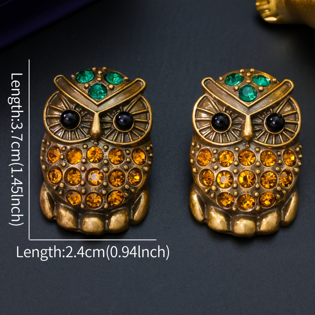 Vintage Owl Earrings with Sparkling Rhinestones