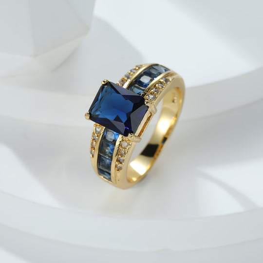 Sapphire Blue Rectangular Cut Ring