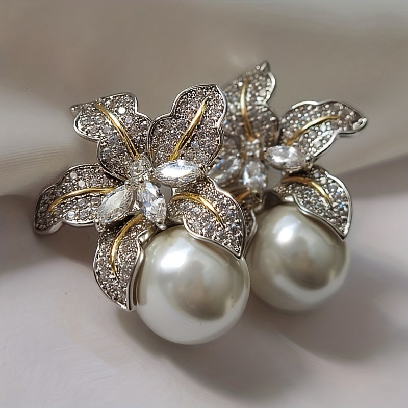 Elegant Two-Tone Zirconia Flower Earrings