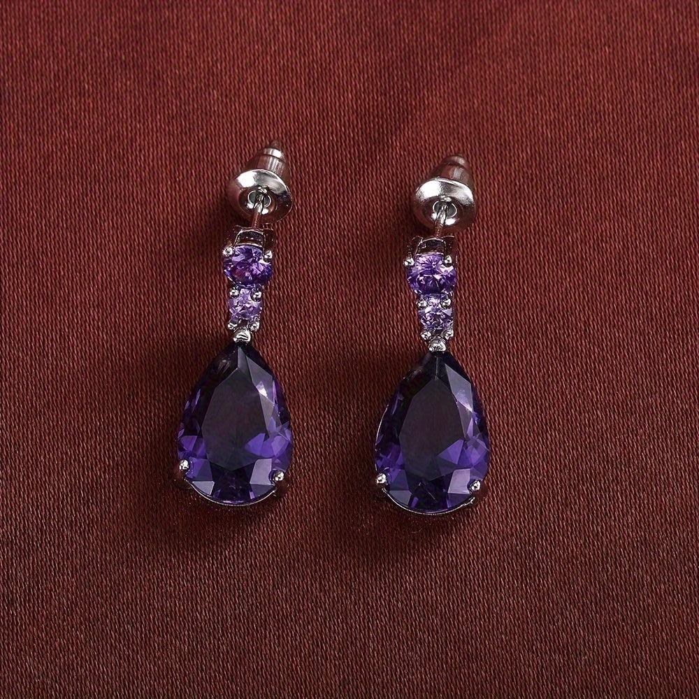 Elegant Purple Gem Decor Earrings
