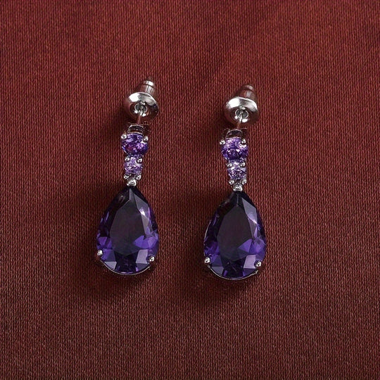 Elegant Purple Gem Decor Earrings
