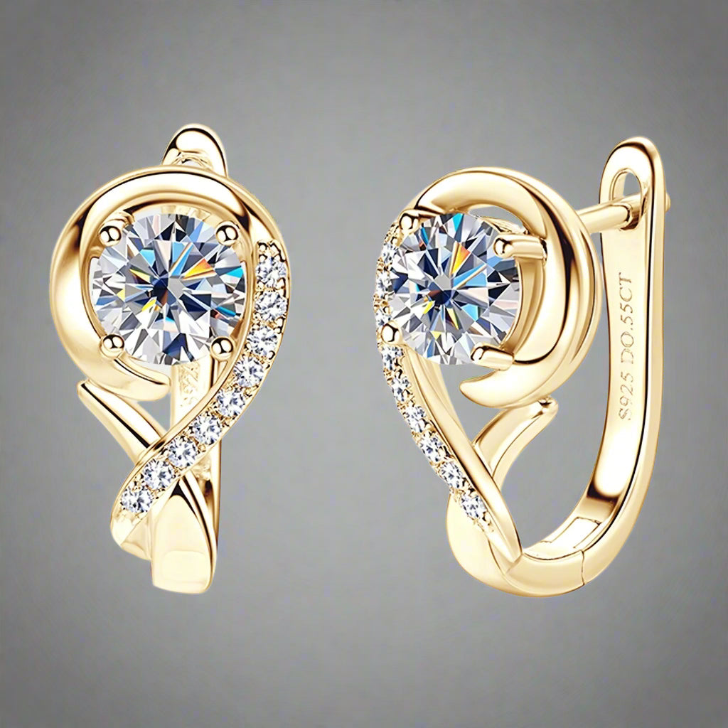 Elegant Moissanite Silver Rose Flower Hoop Earrings
