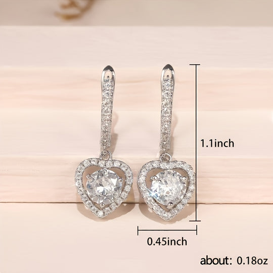 Hollow Heart Zirconia Hoop Drop Earrings