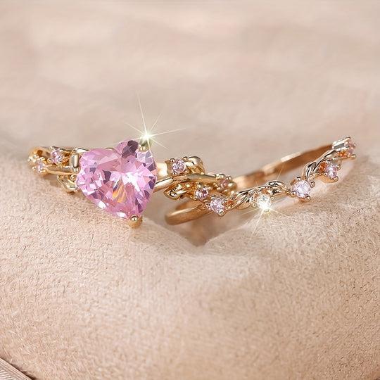 Elegant Heart Zirconia Ring Set
