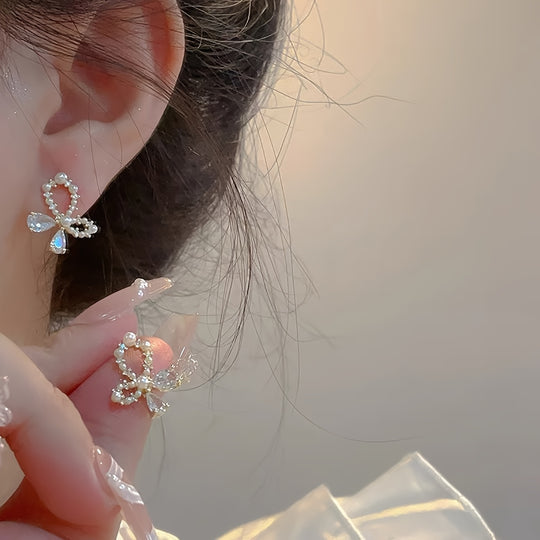 French Bow Design Glass Inlaid Earrings