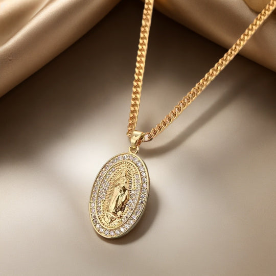 Oval Religious Zirconia Pendant Necklace
