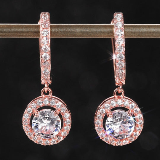 Elegant Round Drop Zirconia Earrings
