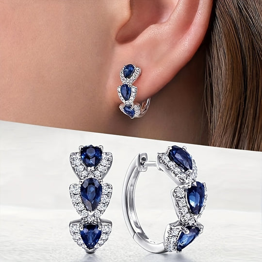 Exquisite Blue Zirconia Hoop Earrings