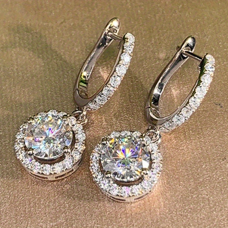 Elegant Round Drop Zirconia Earrings