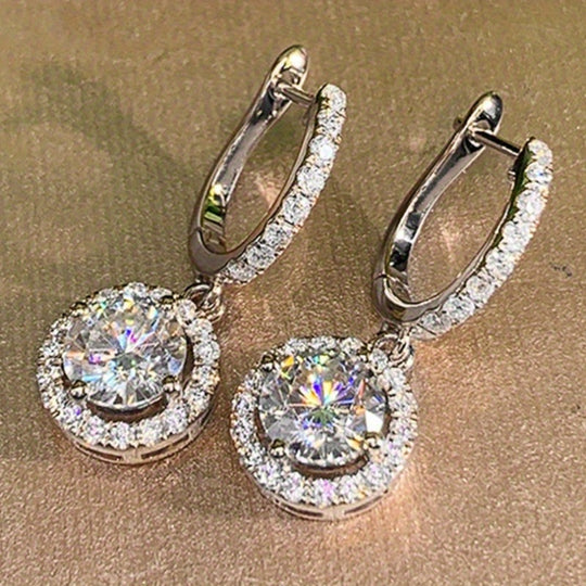 Elegant Round Drop Zirconia Earrings