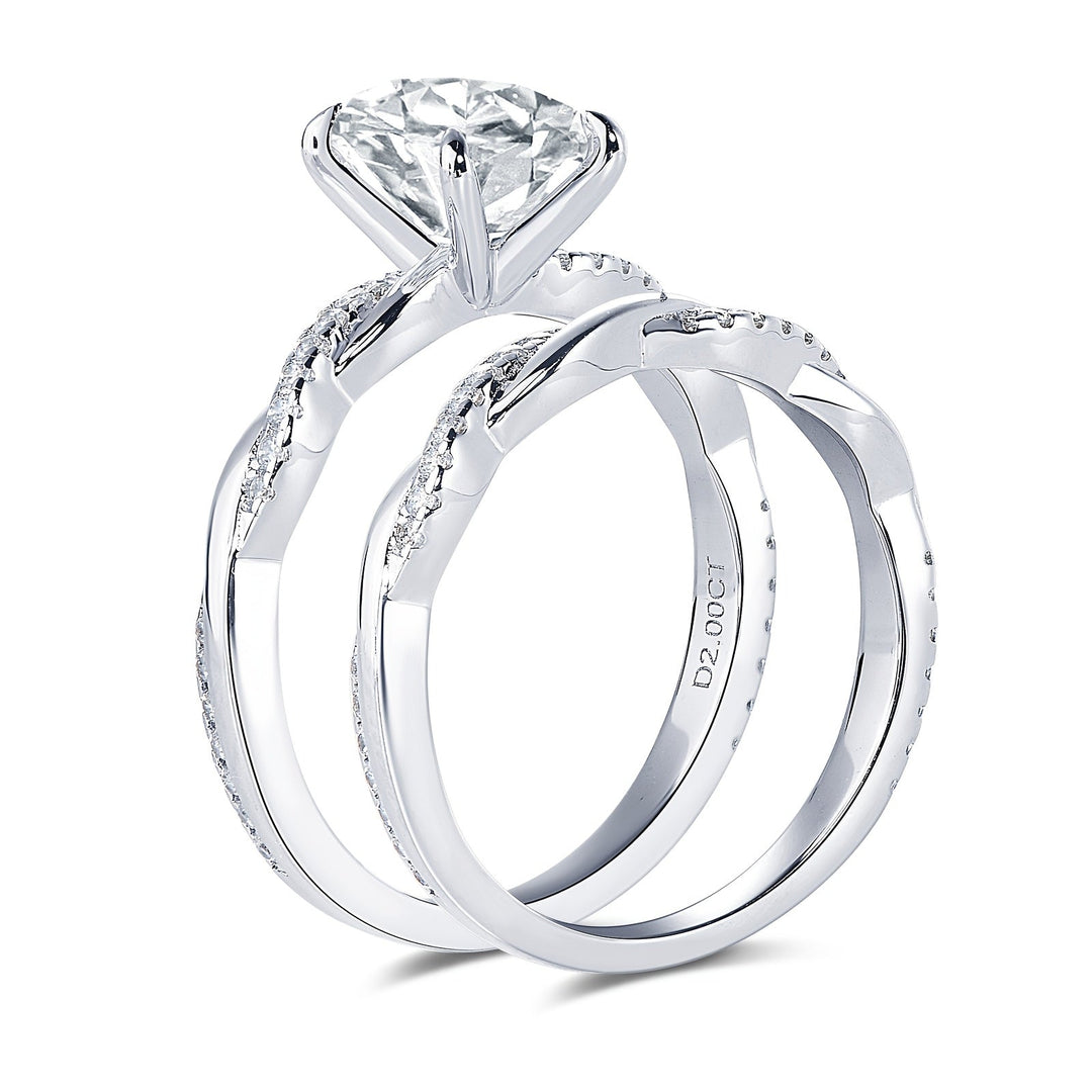 Oval Cut Moissanite Twisted Band Ring Set