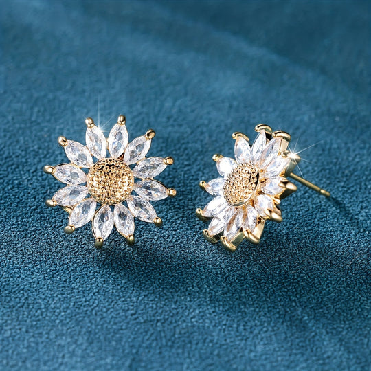 Elegant Cubic Zirconia Sunflower Earrings