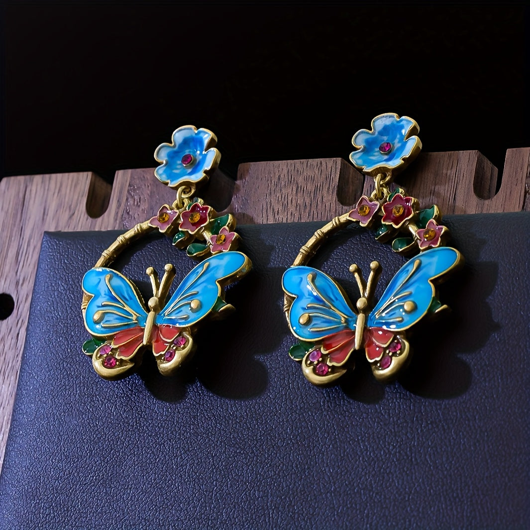 Vintage Butterfly Enamel Earrings