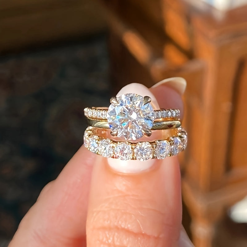 White Zirconia Three-Piece Ring Set