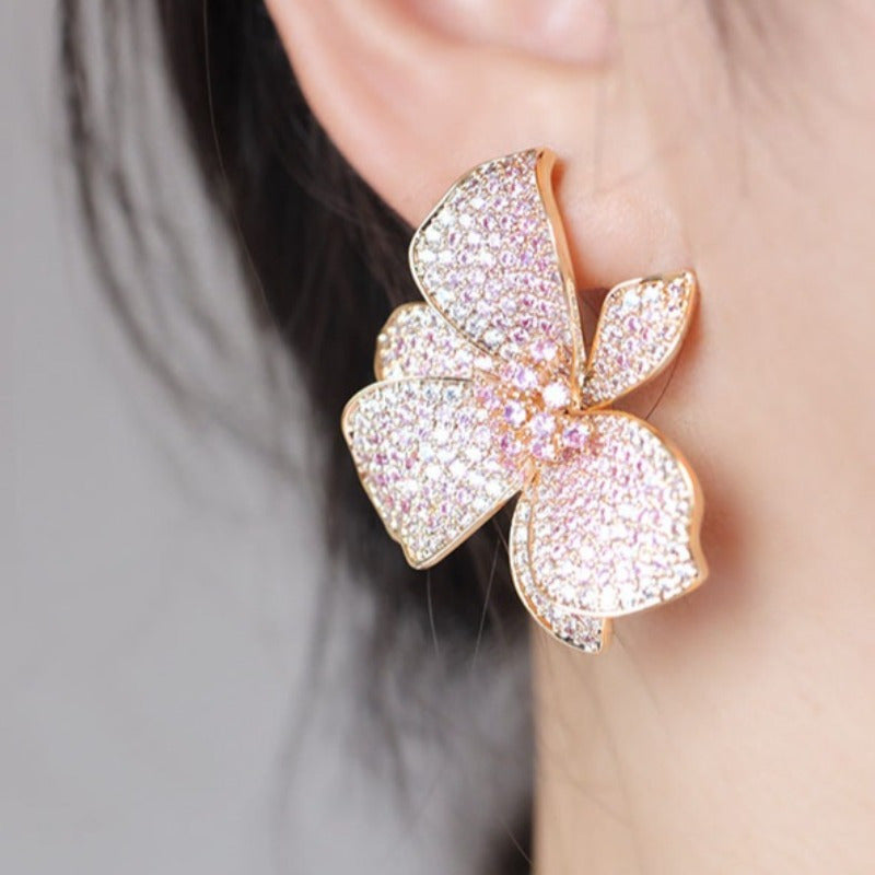 Luxury Big Floral Zirconia Stud Earrings