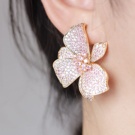 Luxury Big Floral Zirconia Stud Earrings