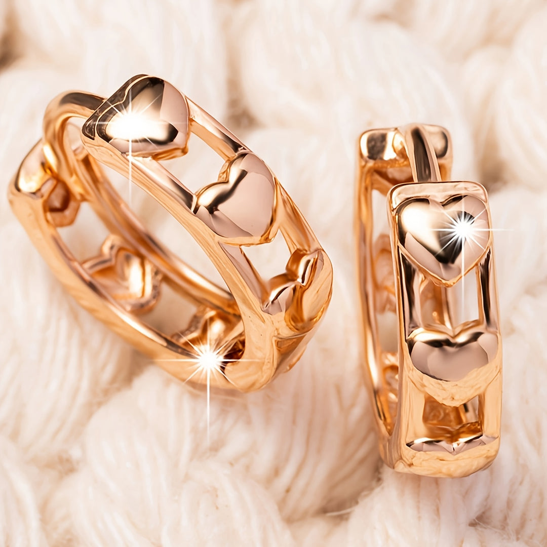 Elegant Rose Gold Heart Hoop Earrings