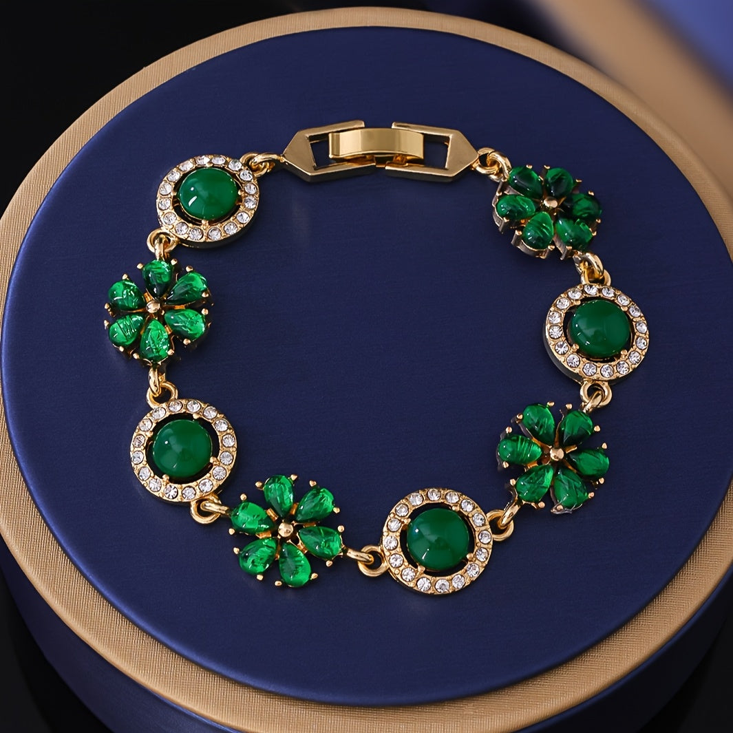 Luxury Floral Green Stone Bracelet