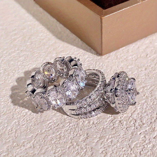 2pcs Luxury Zirconia Wedding Band Set
