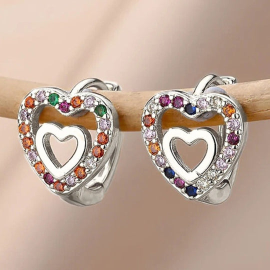 Cute Heart Inlay Zirconia Hoop Earrings