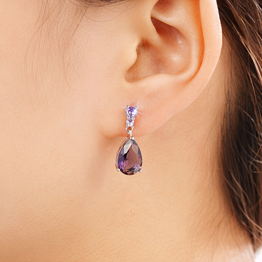 Elegant Purple Gem Decor Earrings