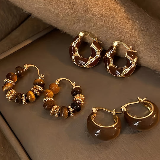 3 Pairs Retro Elegant Earrings Set