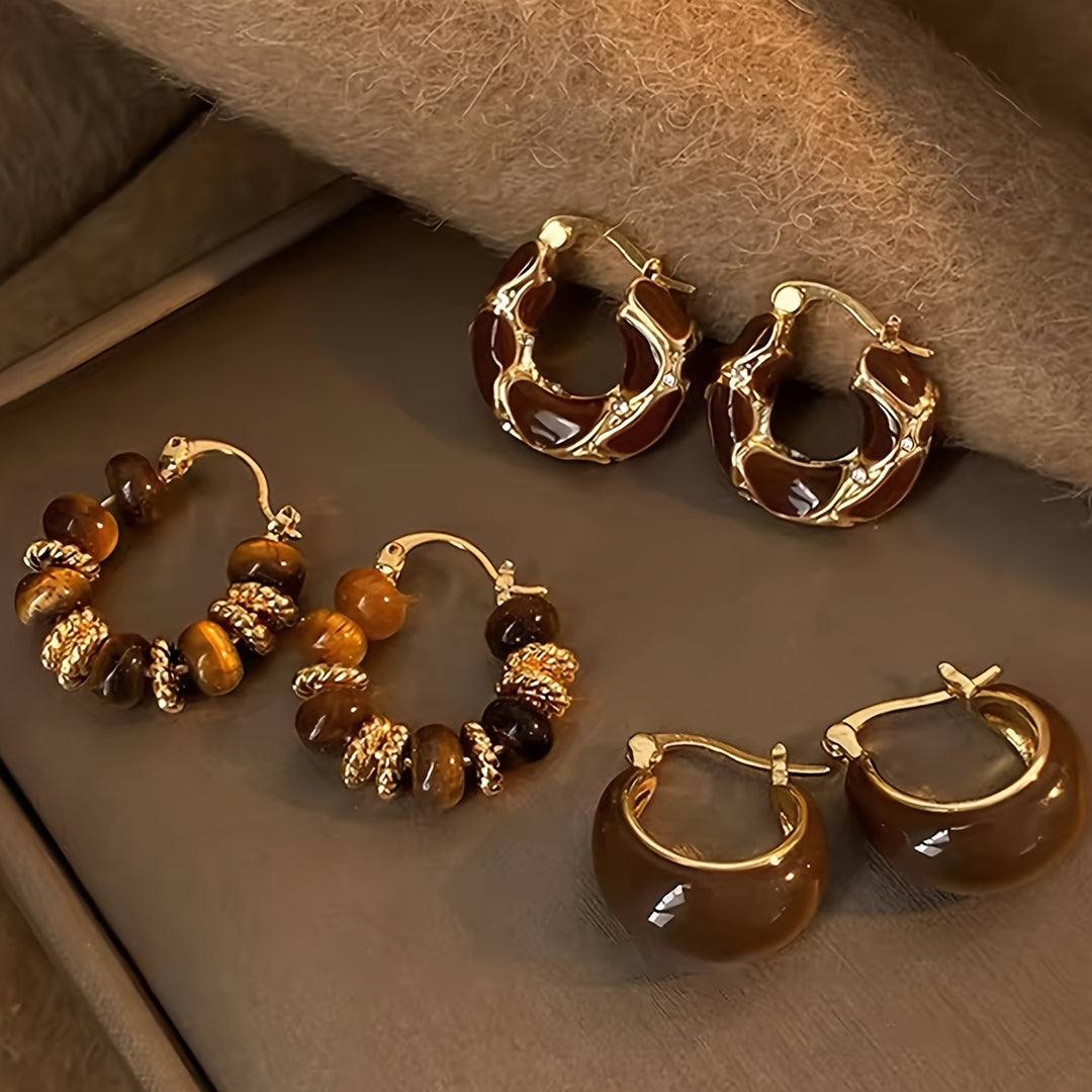 3 Pairs Retro Elegant Earrings Set