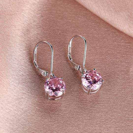 Silvery Round Colorful Zirconia Earrings