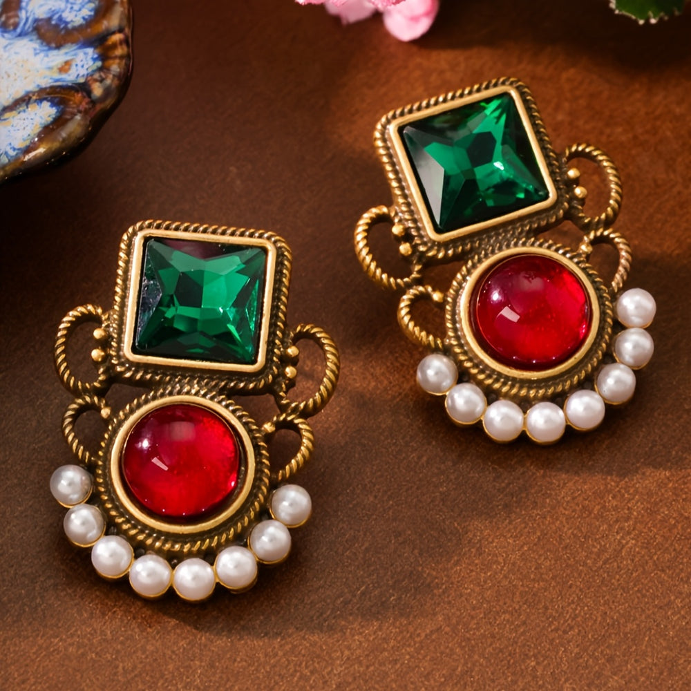 Vintage-Inspired Colorful Rhinestone Earrings