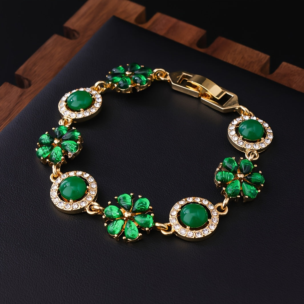 Luxury Floral Green Stone Bracelet