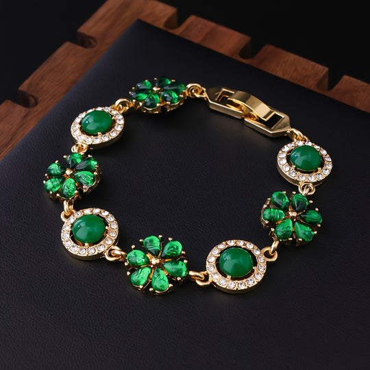 Luxury Floral Green Stone Bracelet