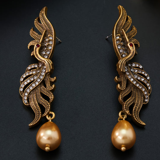 Vintage Phoenix Water Drop Rhinestone Earrings