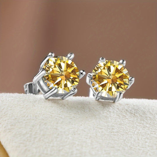 Sparkling Yellow Moissanite Stud Earrings
