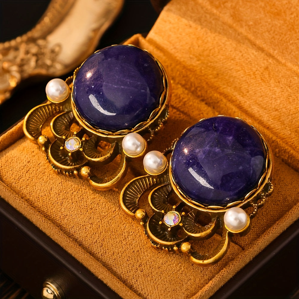 Vintage Natural Gemstone Stud Earrings
