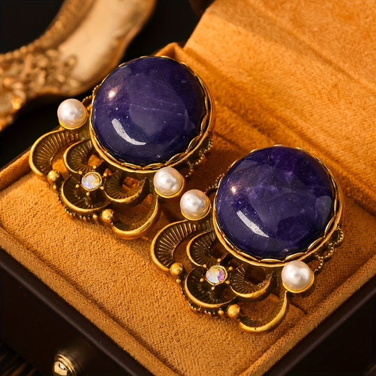 Vintage Natural Gemstone Stud Earrings