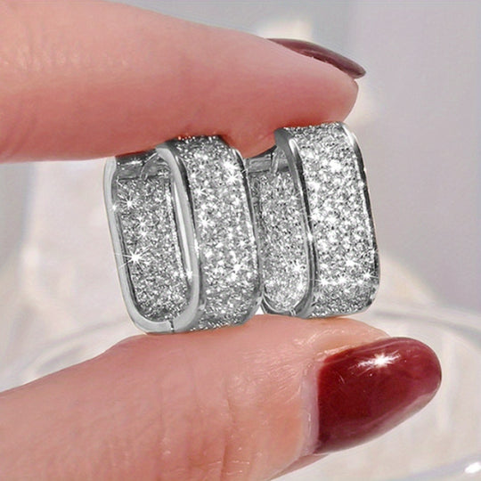 Sparkling Paved Cubic Zirconia Hoop Earrings
