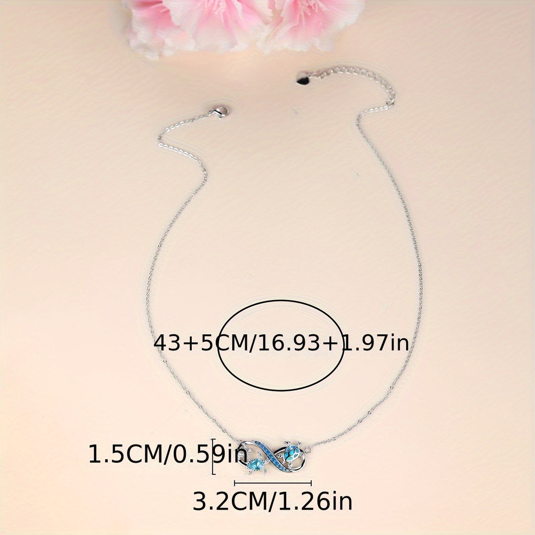 Ocean Style Blue Color Opal Three Turtle Infinity Symbol Pendant Necklace Valentine's Day Party Holiday Gift