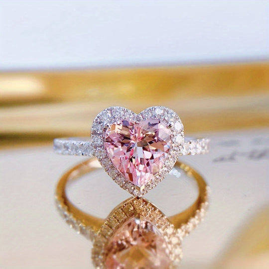 Pink Heart Zirconia Halo Ring