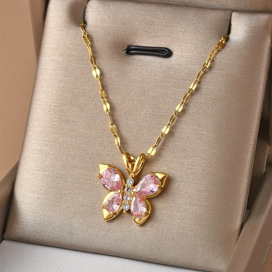 Pink Butterfly Pendant Necklace