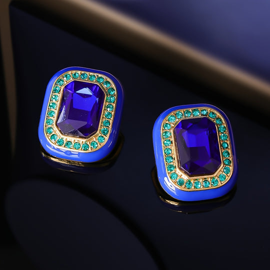 Fashionable Square Enamel Rhinestone Earrings