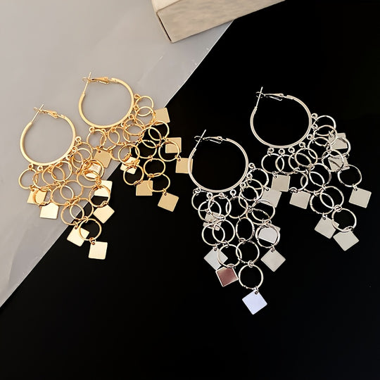 Rhombus Circle Tassel Earrings