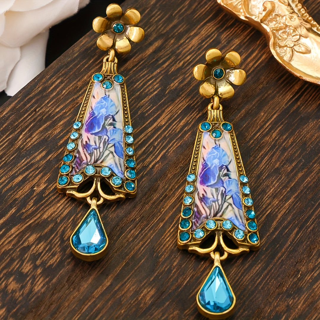 Vintage Enamel Earrings with Blue Gemstones
