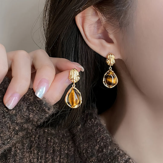 3 Pairs Elegant Brown Resin Earrings Set