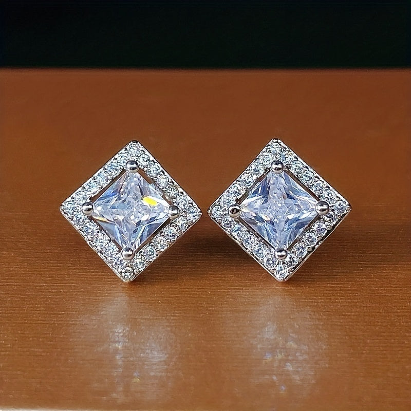 Modern Square Zirconia Stud Earrings