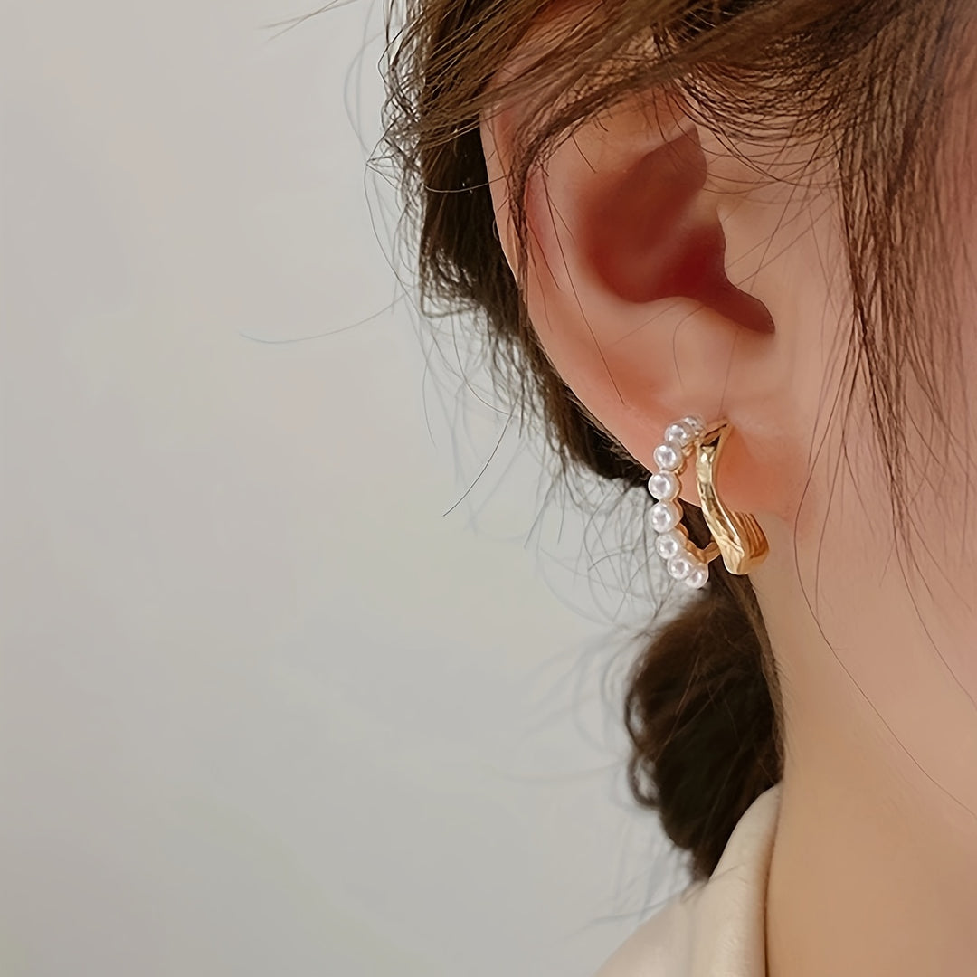 Double Layer Imitation Pearl Earrings with Golden
