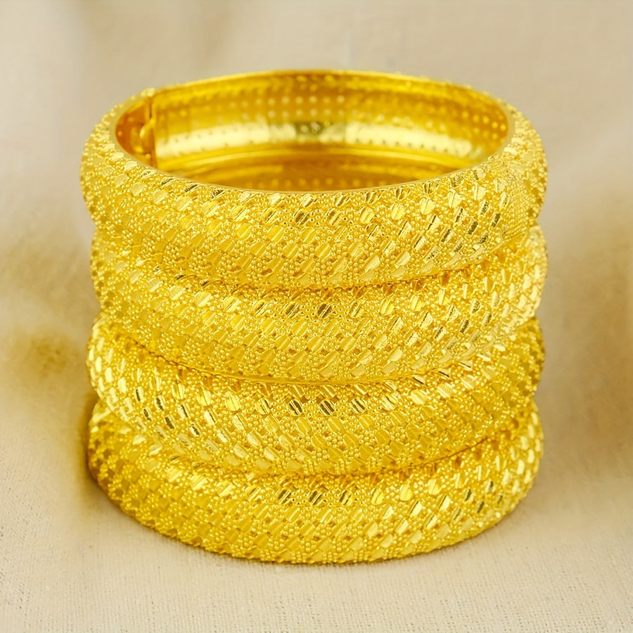 24K Gold Plated Hollow Leaf Bangle Set