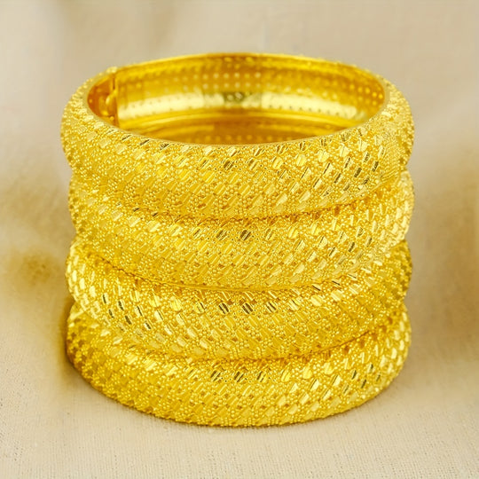 24K Gold Plated Hollow Leaf Bangle Set